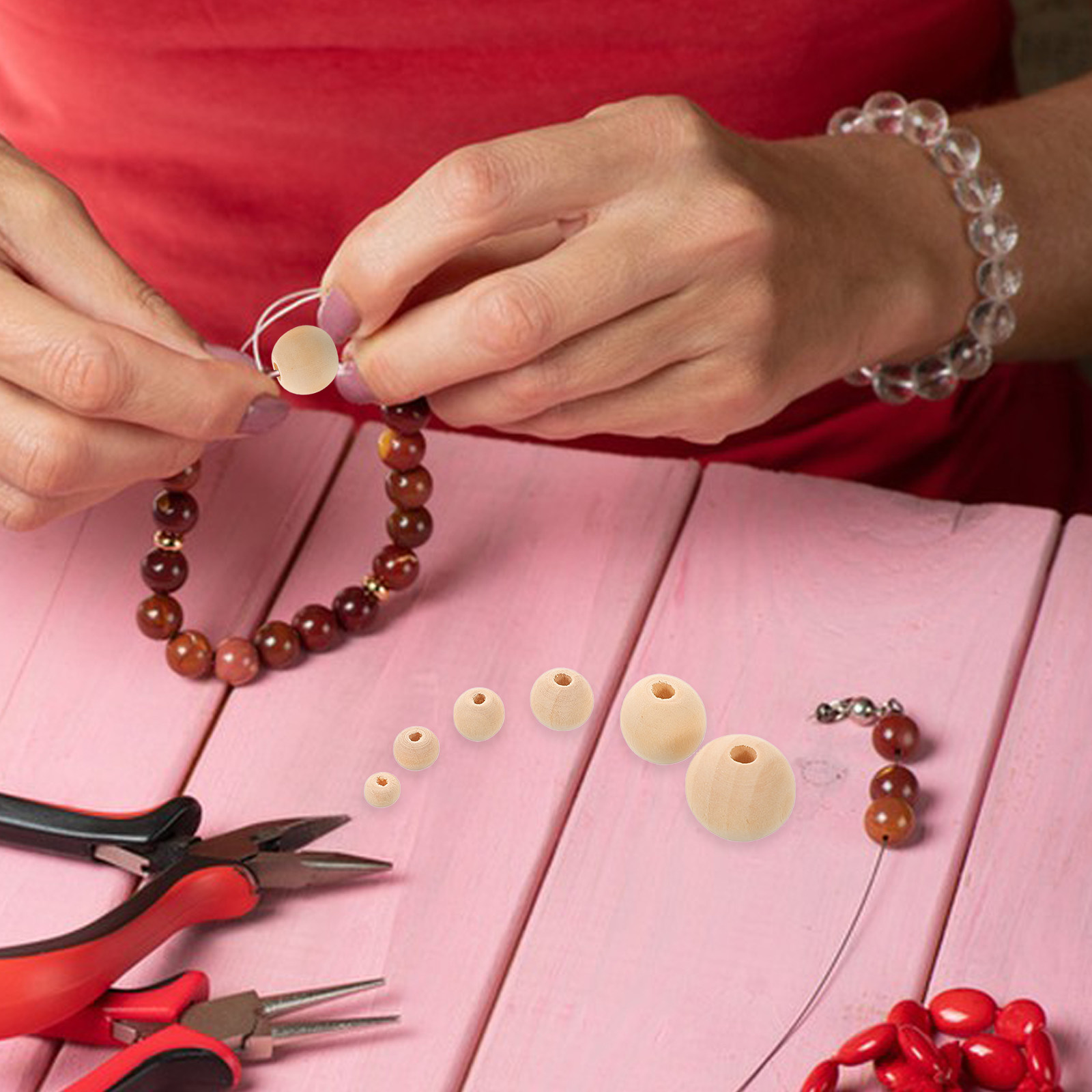 1Set Round Wood Beads DIY Jewe - Jewelry Making Ideas With Beads ulasan dan harga