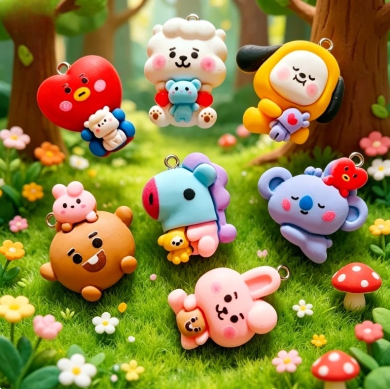 7pcs BT21 Resin Cartoon Charm  - Jewelry Making Ideas ulasan dan harga